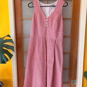 Vintage NorthStyle Red Gingham Midi Dress with Button Front